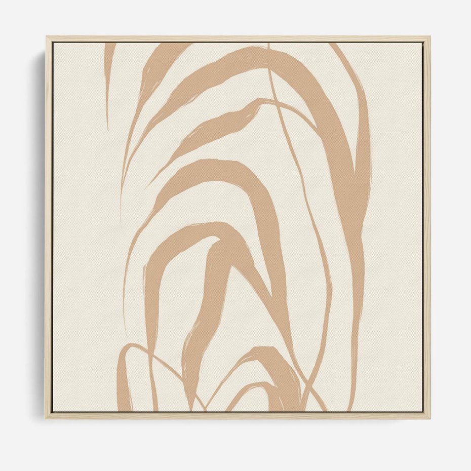 Obraz w ramie 50x50 - Formy Nowoczesności - minimalistyczny plakat, liście palmy - rama drewno