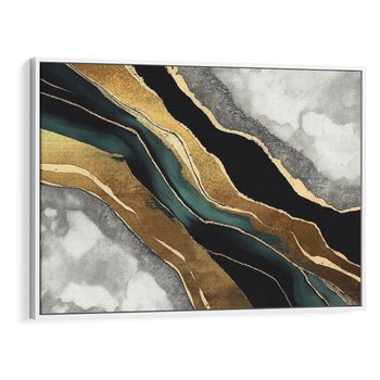 Obraz w ramie 120x80 - Refrakcje płynącej rzeczywistości - jak marmurowa rzeka, linie złota - rama biała