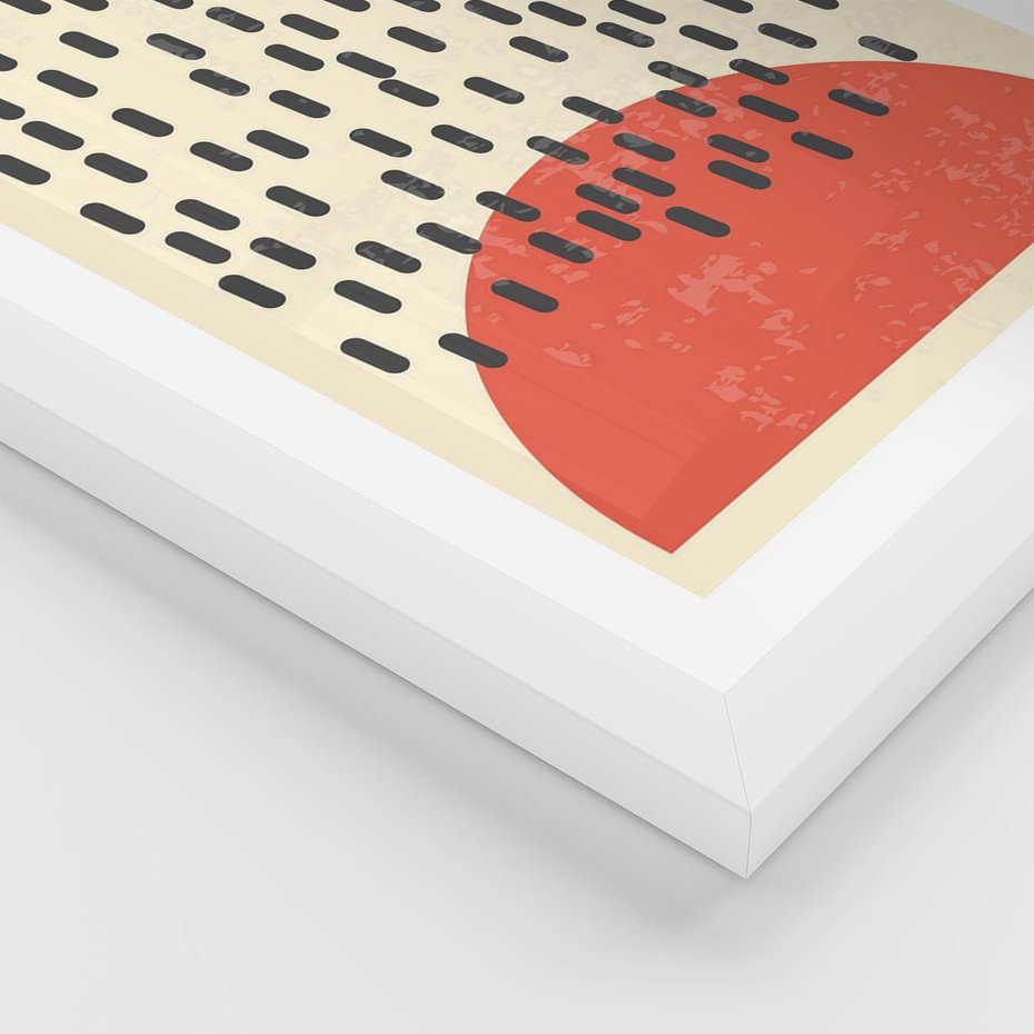 Plakat w ramie 30x40 - Czerwona Abstrakcja: Grafika z Wyrazistym Kołem - abstrakcja grafika, czerwone koło - rama biała