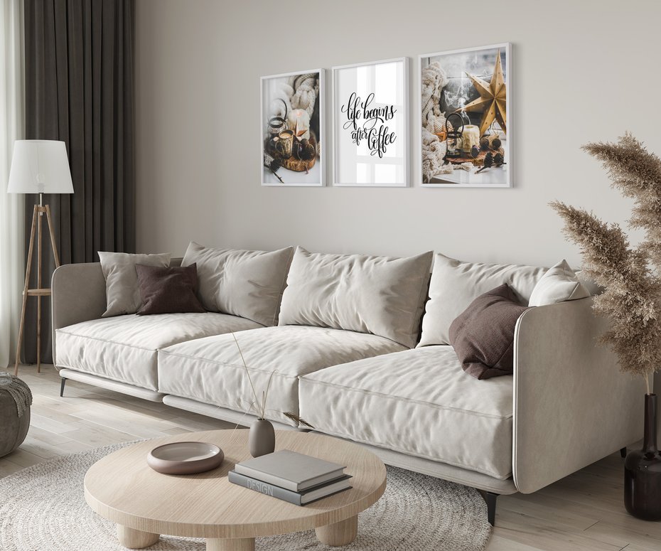 Zestaw obrazy w ramie 40x50 galeria - Kawa, napis, cytat, kuchnia, salon - rama biała