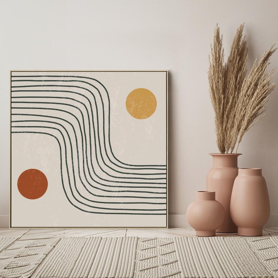 Obraz w ramie 50x50 - Czysta Refleksja - abstrakcyjna sztuka, boho kształty - rama drewno