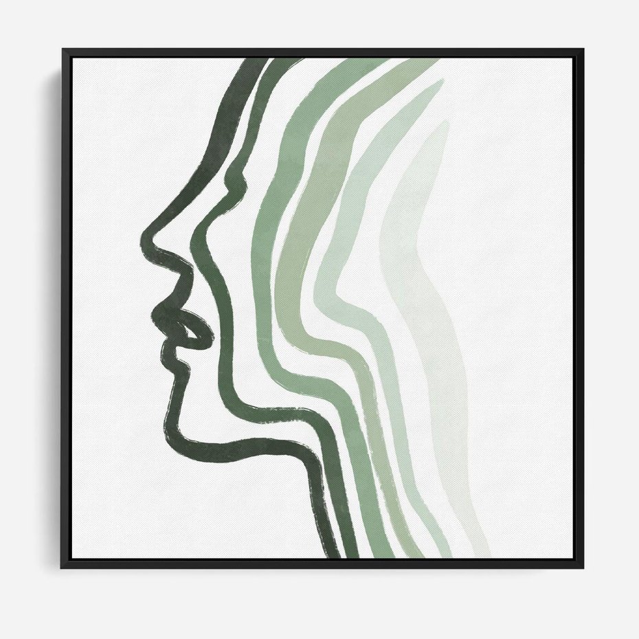 Obraz w ramie 50x50 - Zielony Profil - abstrakcja, zielony portret z profilu - rama czarna