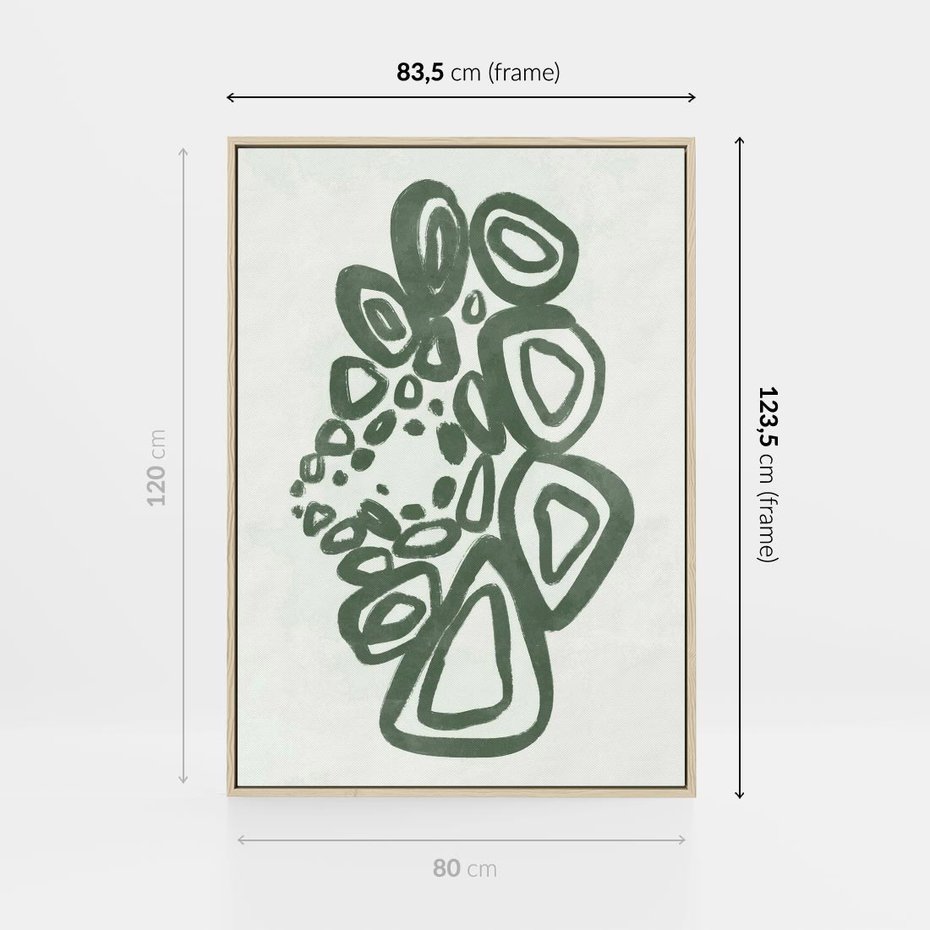 Obraz w ramie 80x120 - Migotliwe Widzenia Zieleni - zielona abstrakcja, zgaszona zieleń - rama drewno
