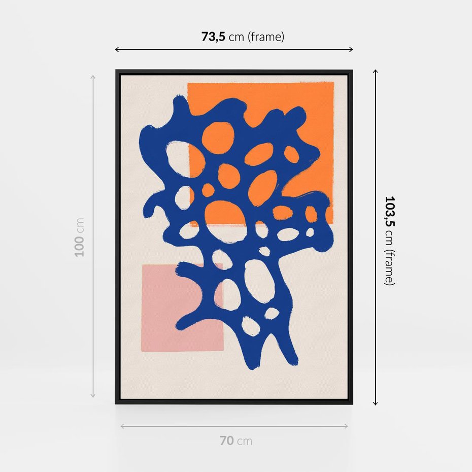 Obraz w ramie 70x100 - Migotliwe Nastroje - abstrakcyjna niebieska forma, dziwne kształty - rama czarna