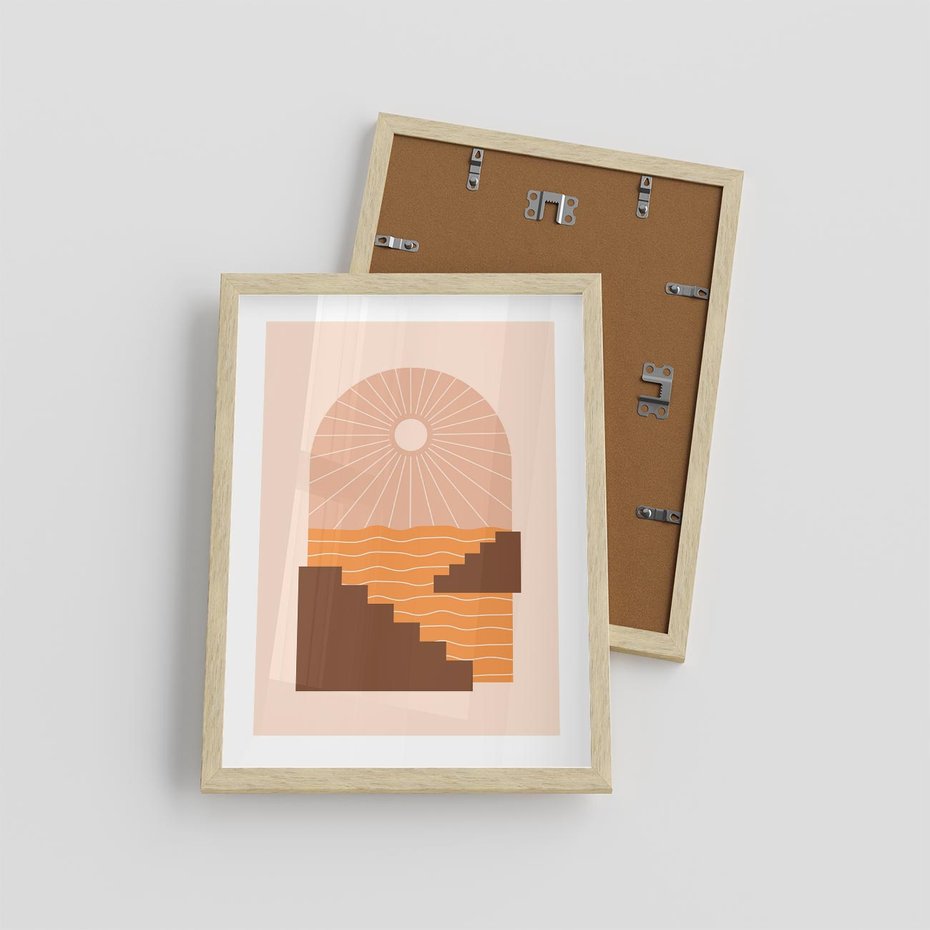 Plakat w ramie 30x40 - Słoneczne Inspiracje w Stylu Boho - boho grafika, słońce - rama drewno