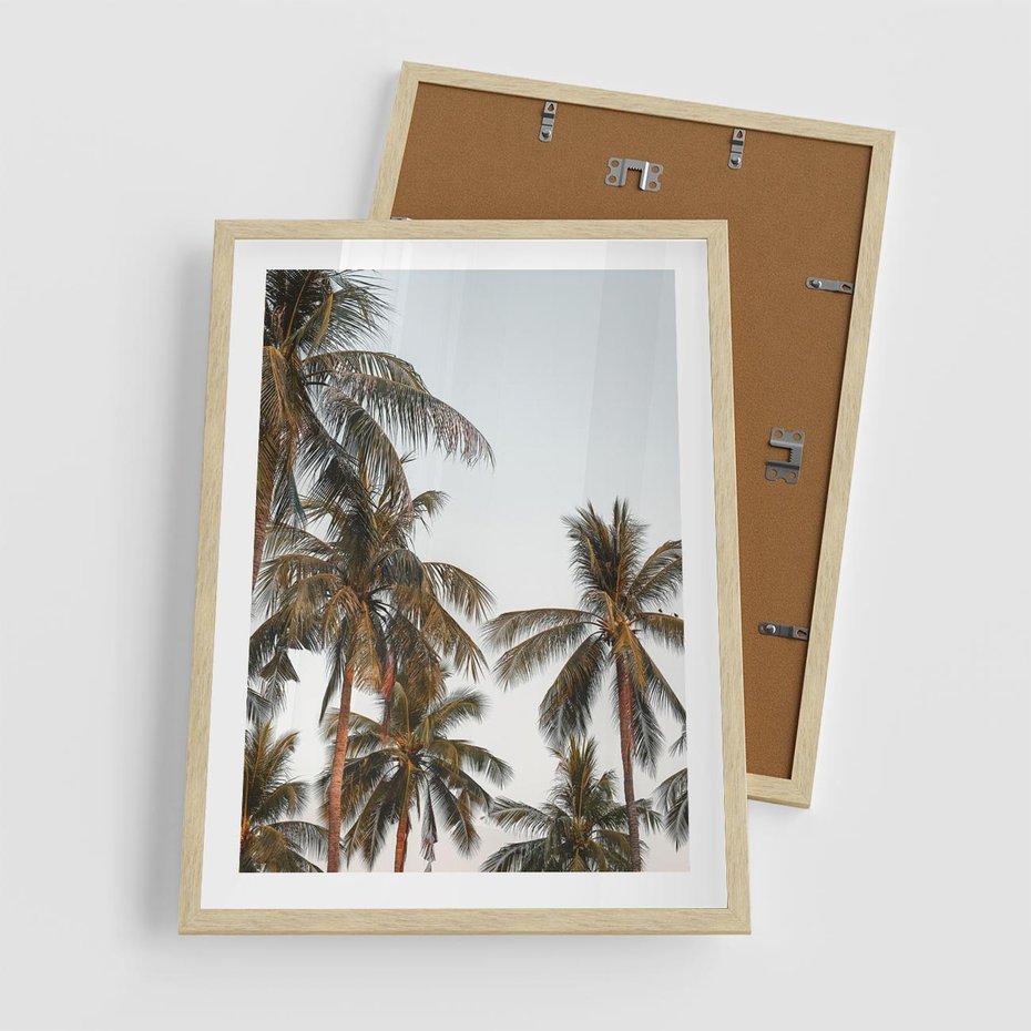 Plakat w ramie 50x70 - Palmy - tęsknota za Hawajami - palmy, Hawaje - rama drewno