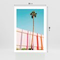 Plakat bez ramy 21x30 - Tropikalny Kontrast - palma na tle błękitnego nieba, kolorowy mur