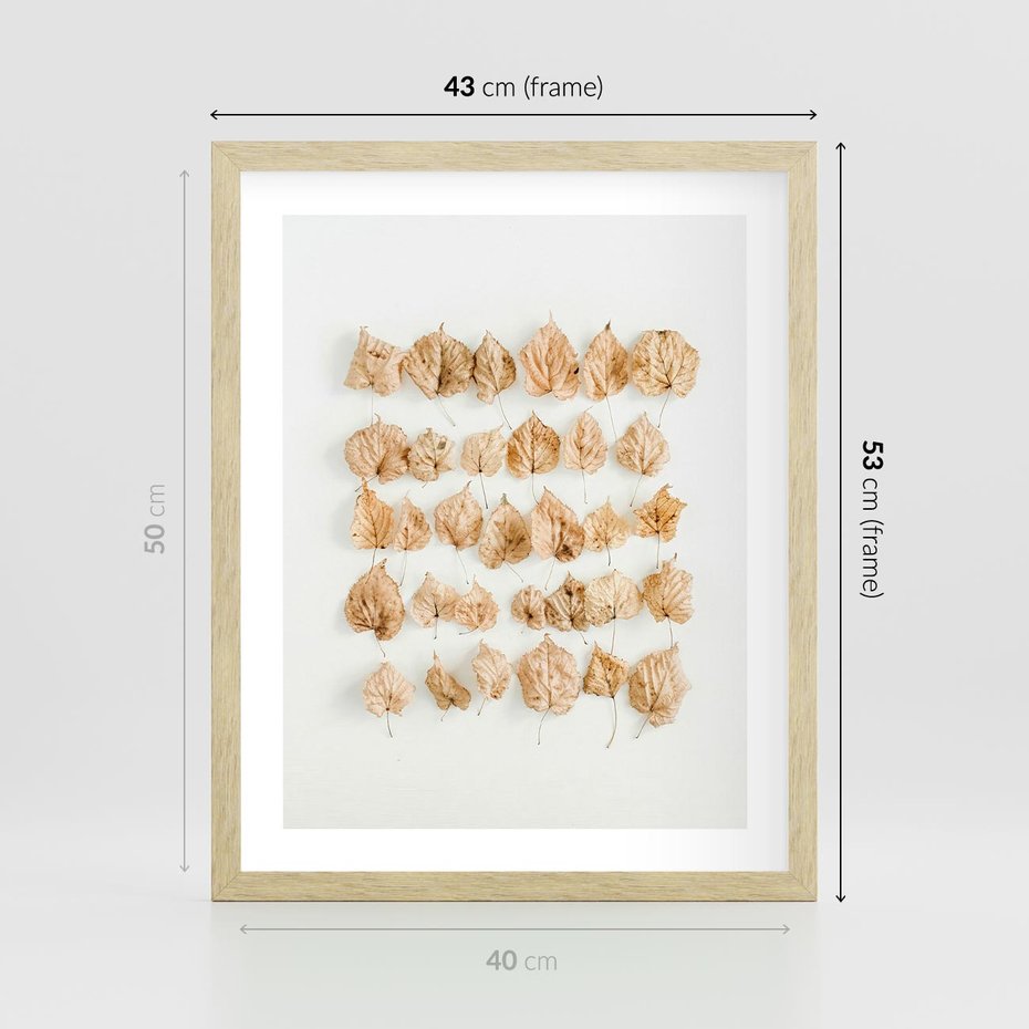 Plakat w ramie 40x50 - Liście Złotego Sezonu - kompozycja z suchych żółtych liści - rama drewno