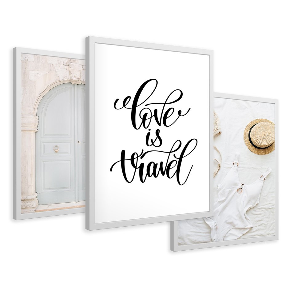 Zestaw obrazy w ramie 50x70 galeria - Podróże, wakacje, typografia, Włochy - rama biała