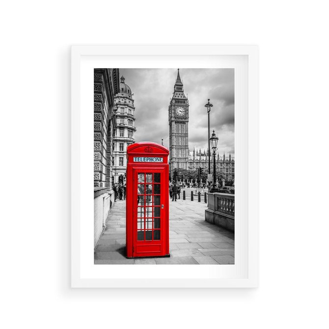Plakat w ramie 30x40 - Budka telefoniczna w Londynie - budka, Londyn - rama biała