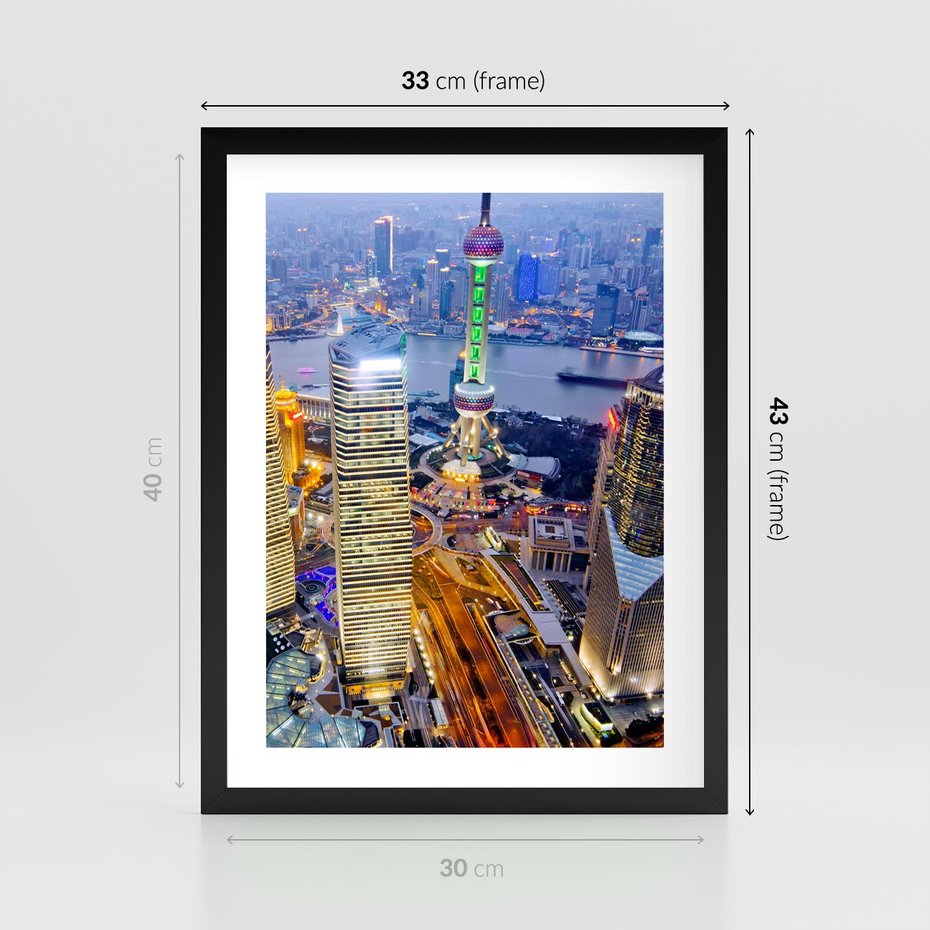 Plakat w ramie 30x40 - Wzgórza Mieściny - wieżowce, miasto - rama czarna
