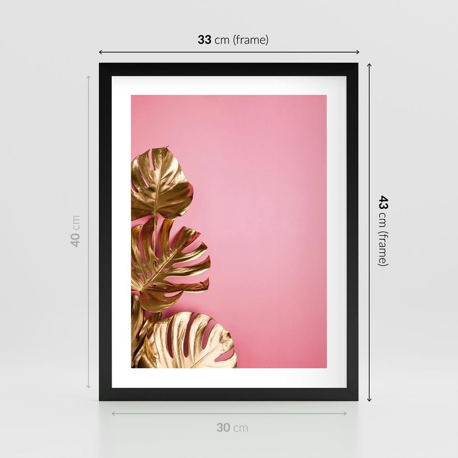 Plakat w ramie 30x40 - Luksusowa Elegancja - złote, liście - rama czarna