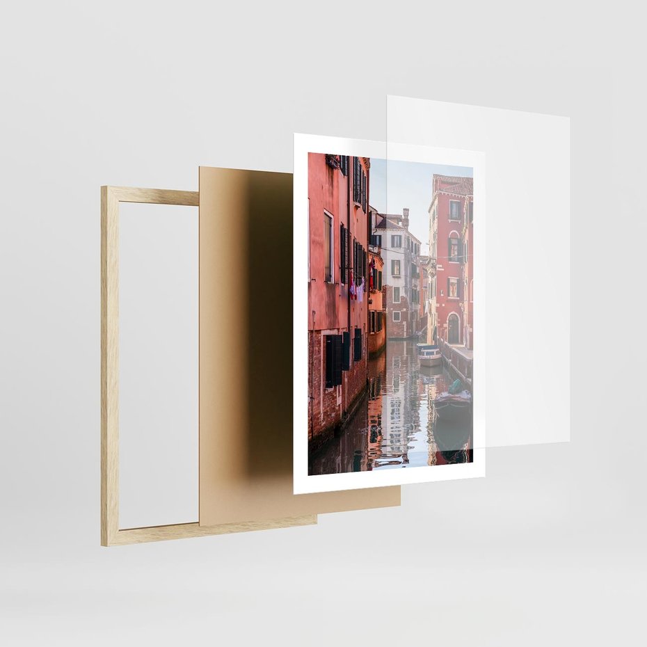 Plakat w ramie 50x70 - Przejażdżka gondolą przez Wenecję - Wenecja, kanały - rama drewno