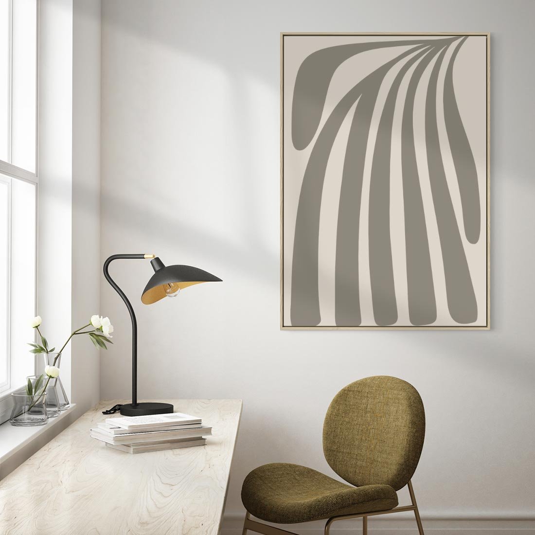 Obraz w ramie 80x120 - Beżowa Delikatność - nowoczesna sztuka, plakat modern - rama drewno