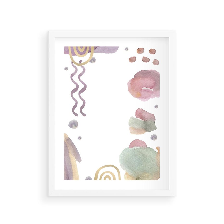 Plakat w ramie 30x40 - Pastelowe Wnętrza Emocji - abstrakcyjny palakt, akwarelowe plamy - rama biała