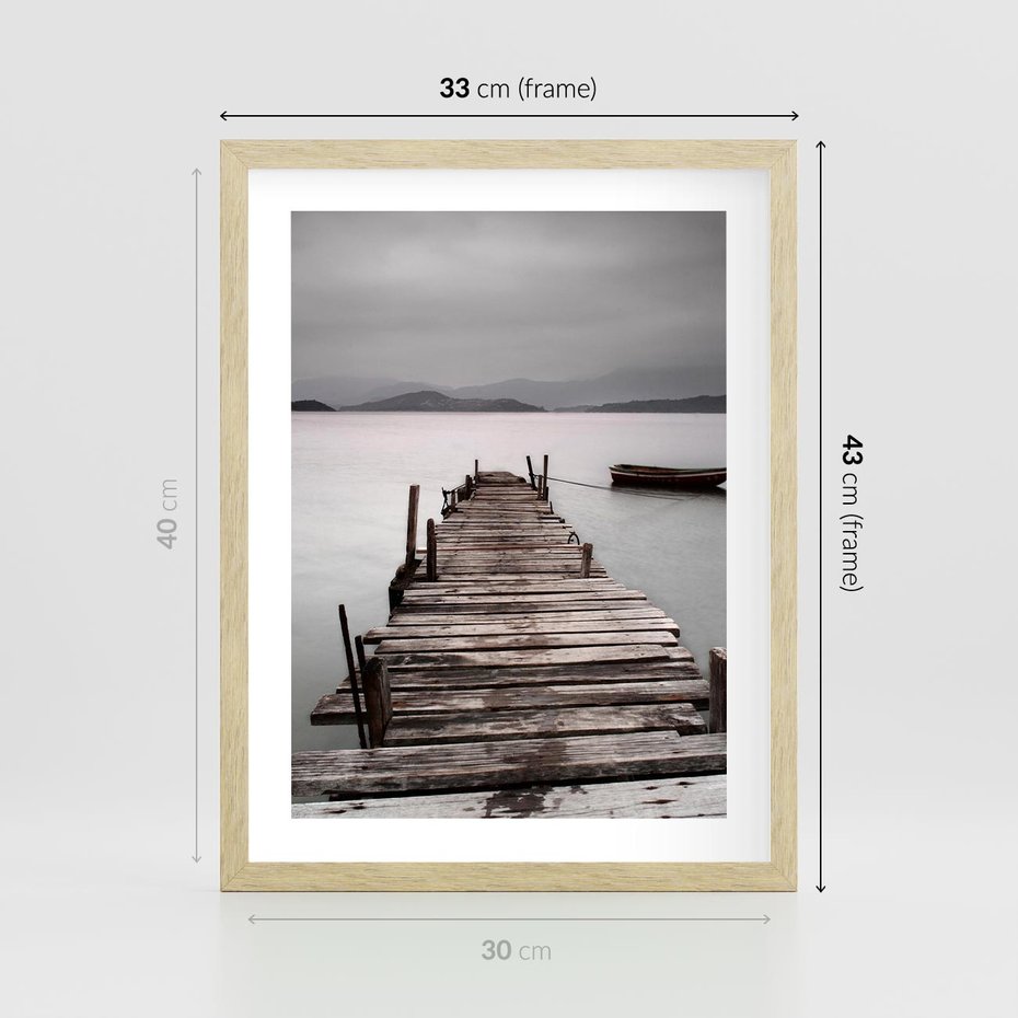 Plakat w ramie 30x40 - Spokój nad Jeziorem - pomost, jezioro - rama drewno