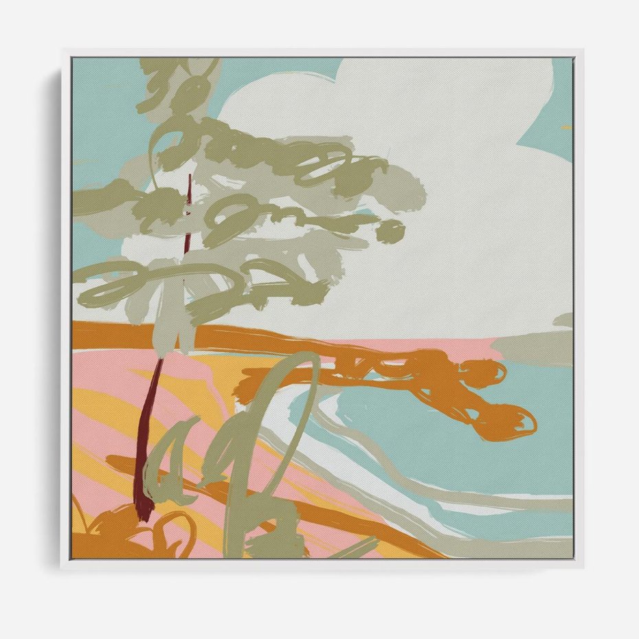 Obraz w ramie 50x50 - Spokojny Wiatr - pastelowy krajobraz, nowoczesny plakat - rama biała