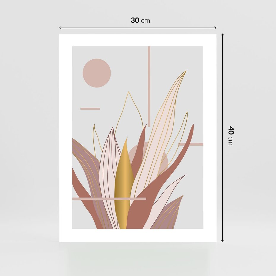 Plakat bez ramy 30x40 - Złota Grafika Liści: Wyjątkowa Dekoracja - liście, złoto