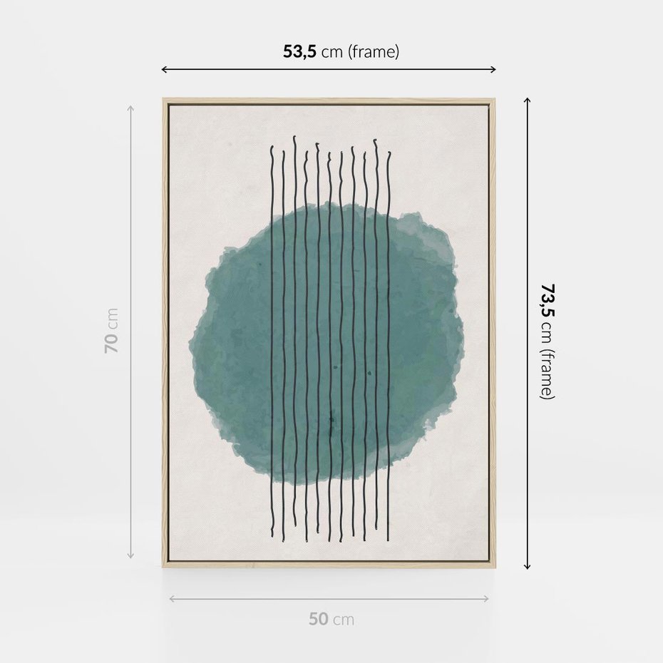 Obraz w ramie 50x70 - Podróżne Inspiracje - abstrakcyjna akwarelowa plama, nieregularne kreski - rama drewno