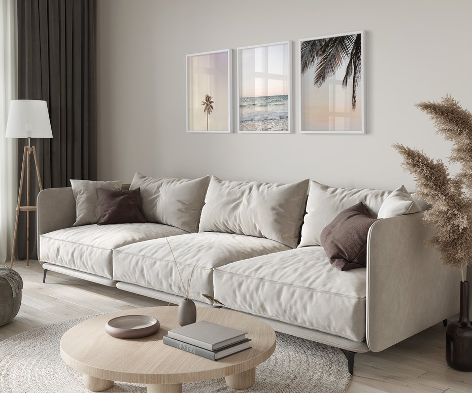 Zestaw obrazy w ramie 50x70 galeria - Tropikalne, palmy, plaża, wakacje - rama biała