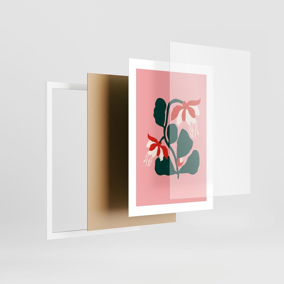 Plakat w ramie 30x40 - Migotliwa Kreatywność - abstrakcyjne kwiaty, różowe tło - rama biała