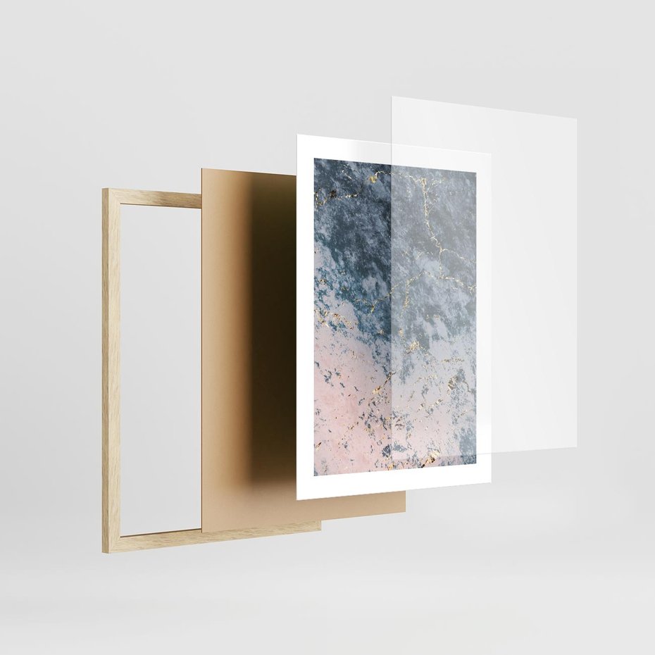 Plakat w ramie 30x40 - Elegancja i Wyrafinowanie - marmur, złoto - rama drewno