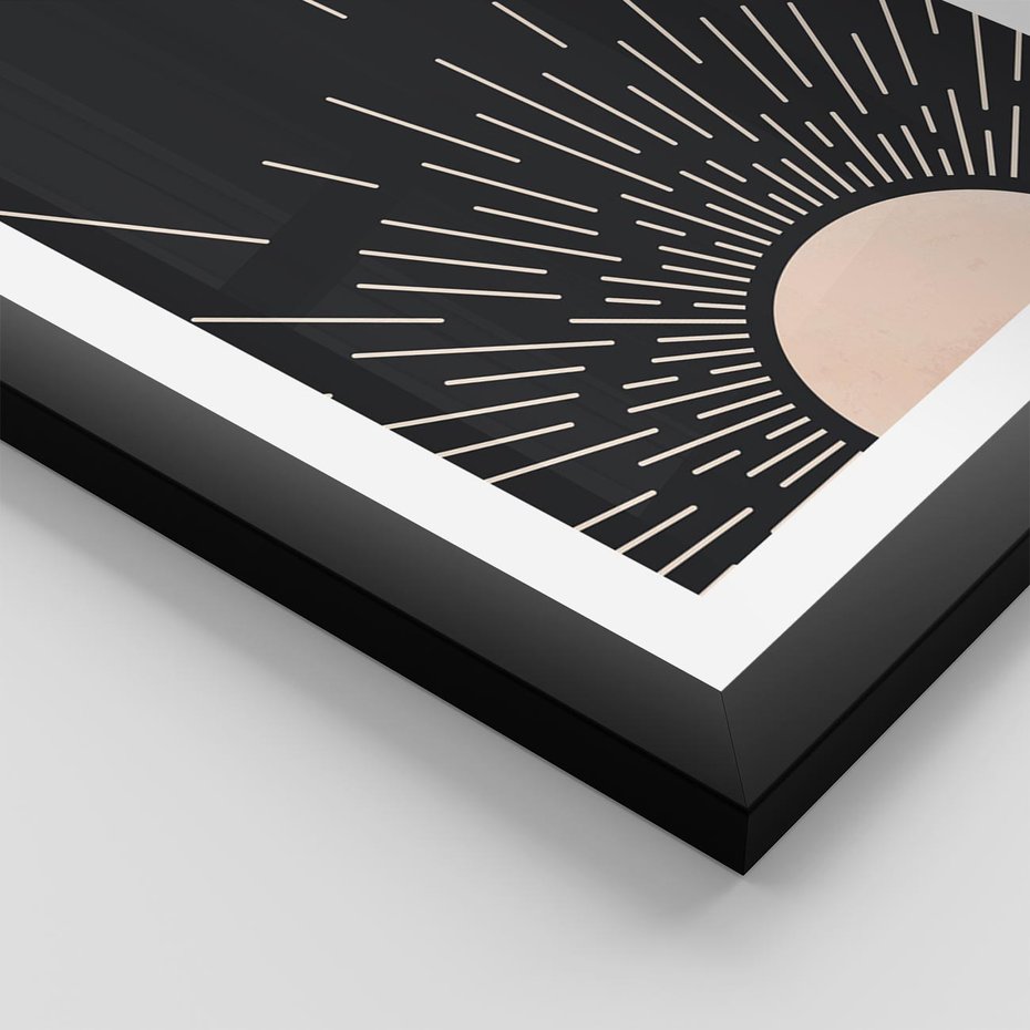 Plakat w ramie 50x70 - Słoneczny Portret Duszy - boho czarne słońce, nowoczesna grafika - rama czarna