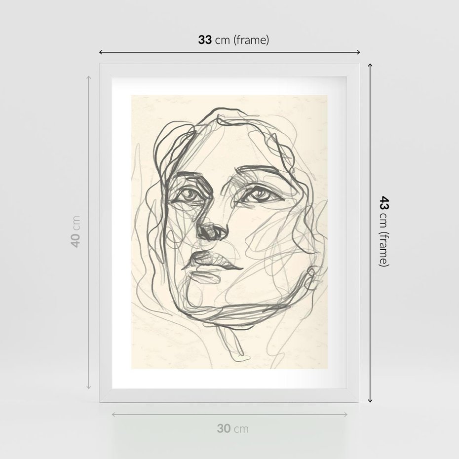 Plakat w ramie 30x40 - Konturem Uchwycone - plakat, minimalistyczny szkic - rama biała