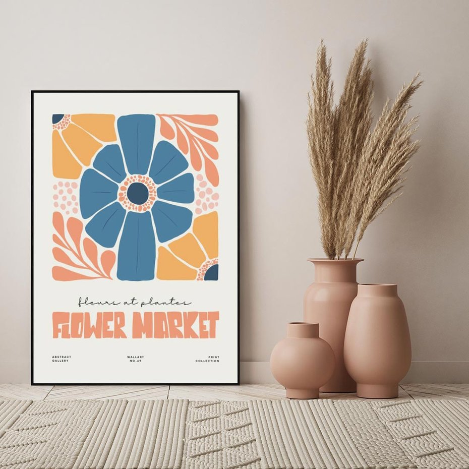 Obraz w ramie 70x100 - Rozbijające Widoki - kwiaty, nowoczesny plakat - rama czarna