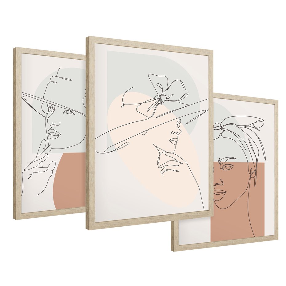 Zestaw obrazy w ramie 50x70 galeria - Minimalistyczne, nowoczesne, boho - rama drewno