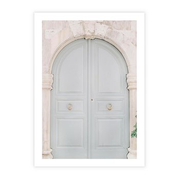 Plakat bez ramy 21x30 - Błękitne Drzwi Kamienicy: Urok Historii - stare piękne drzwi do kamienicy, błękitne drzwi