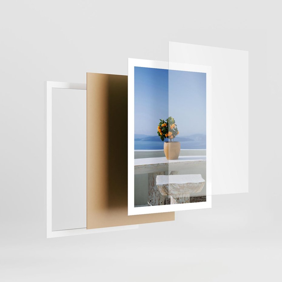 Plakat w ramie 50x70 - Uroki Santorini - Santorini, Grecja - rama biała