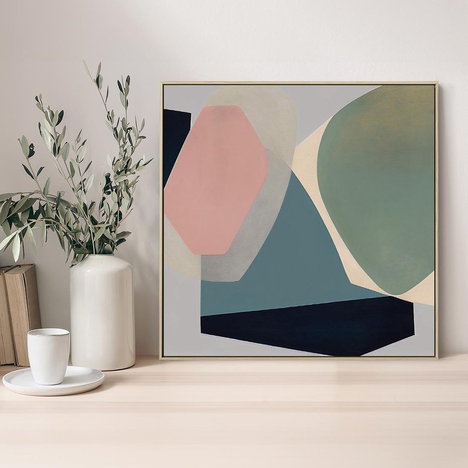 Obraz w ramie 80x80 - Szare Tło Plam - abstrakcyjne plamy, kształty - rama drewno