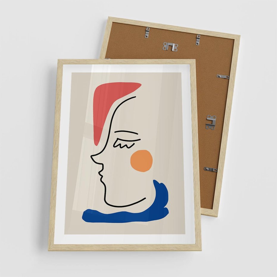 Plakat w ramie 50x70 - Impresje Kształtów - abstrakcyjny obraz, przypomina twarz - rama drewno