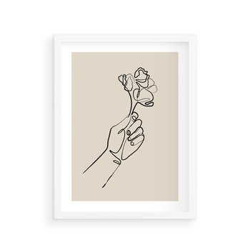 Plakat w ramie 40x50 - Szkic Kwiatu - kwiat w dłoni, szkic - rama biała