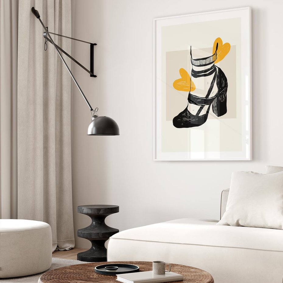 Plakat bez ramy 50x70 - Elegancja w Szkicu: Stopa w Bucie na Obcasie - grafika, czarny szkic