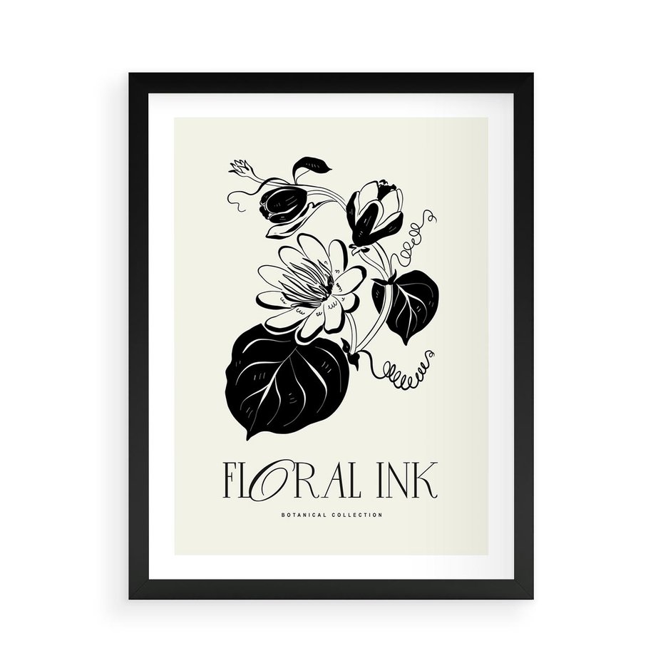 Plakat w ramie 50x70 - Odbicie kwiatowych chwil - kwiaty, typografia - rama czarna