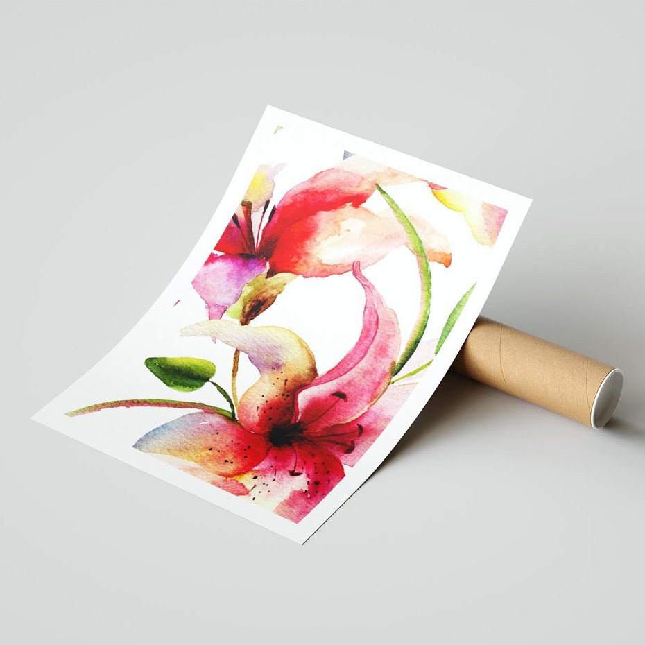 Plakat bez ramy 50x70 - Kwiaty w akwareli - delikatne piękno - kwiaty, akwarela