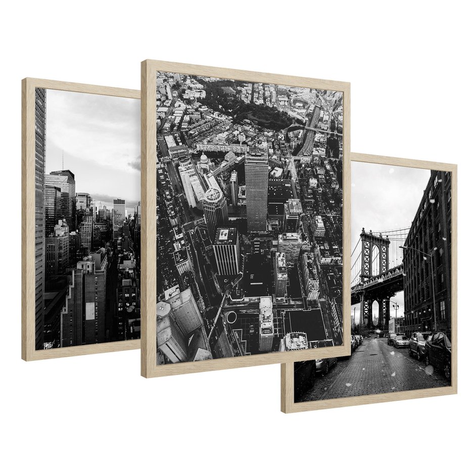 Zestaw obrazy w ramie 40x50 galeria - Czarno, białe, miasto, Nowy, Jork - rama drewno