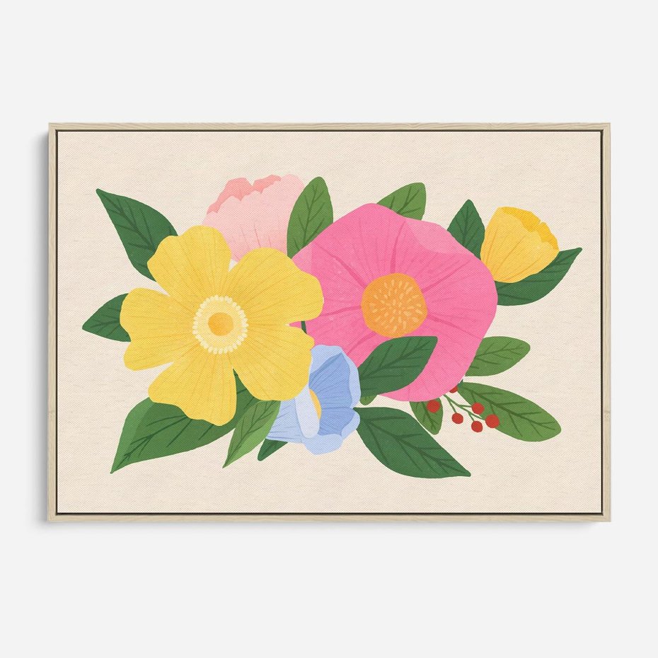 Obraz w ramie 70x50 - Kwiatowy Uśmiech - kwiaty, akwarela - rama drewno