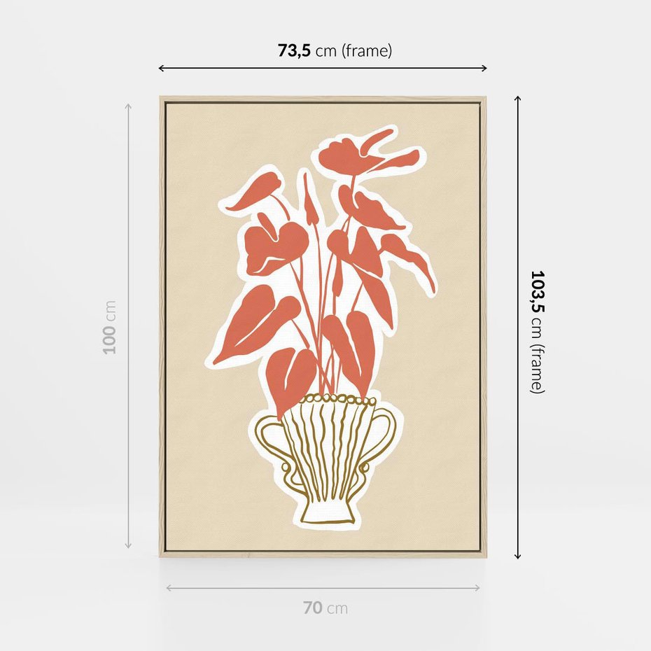 Obraz w ramie 70x100 - Harmonijne Echa - abstrakcyjne kwiaty liście, elegancka kompozycja - rama drewno