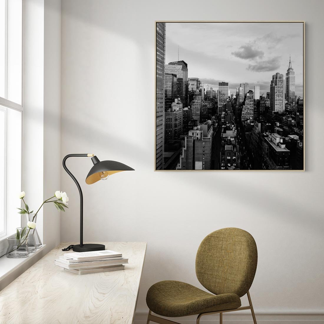 Obraz w ramie 50x50 - Wibracje Miejskiego Życia - miasto, wieżowce - rama drewno