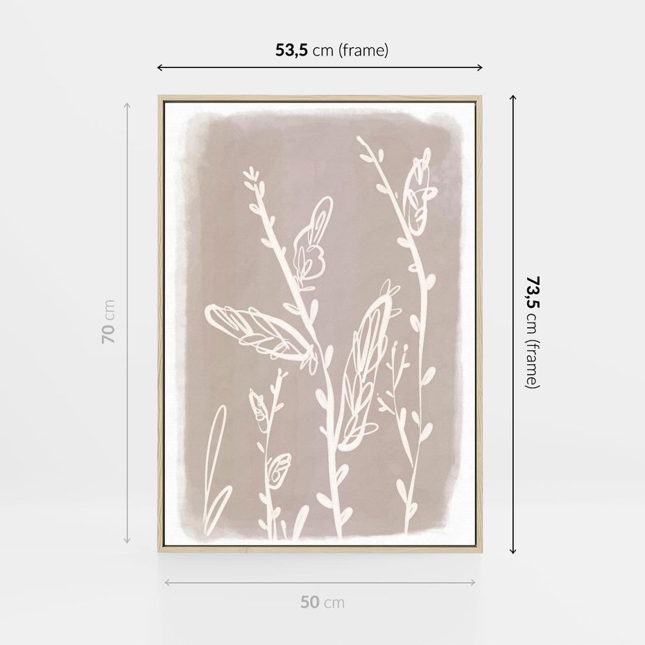 Obraz w ramie 50x70 - Roślinne Przeniknięcia - nowoczesny subtelny plakat, beżowy - rama drewno