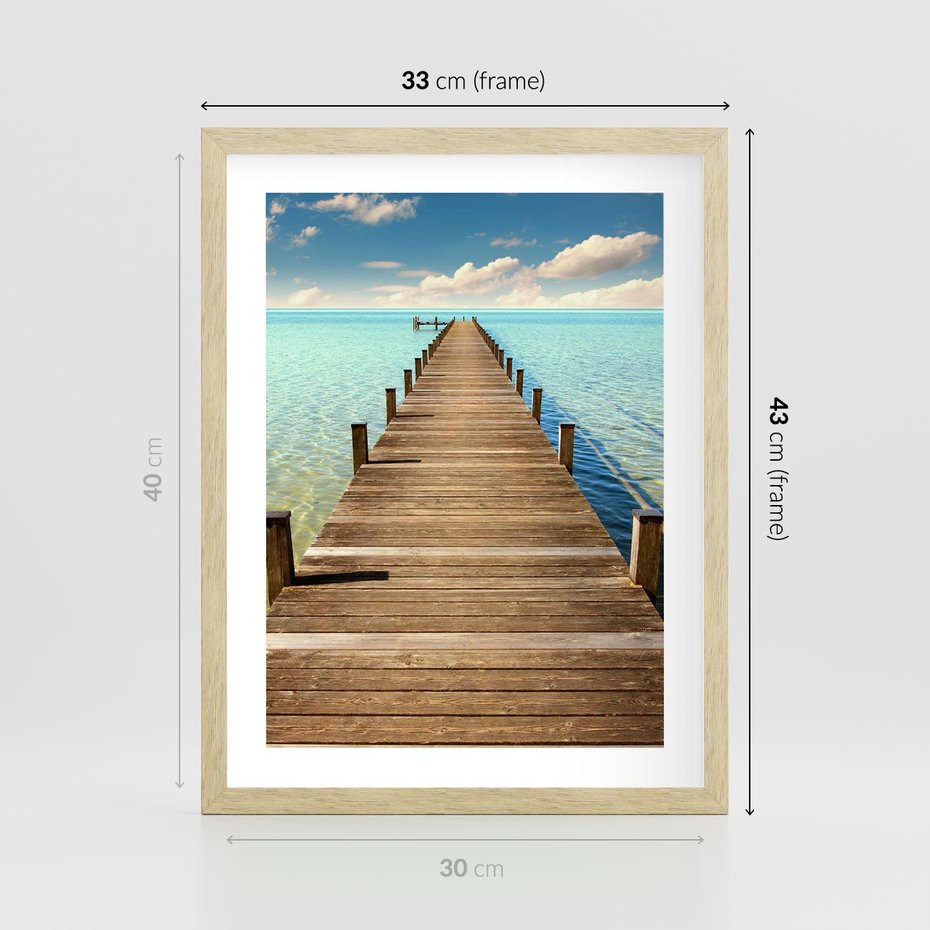 Plakat w ramie 30x40 - Pomost nad morską przestrzenią - pomost, morze - rama drewno