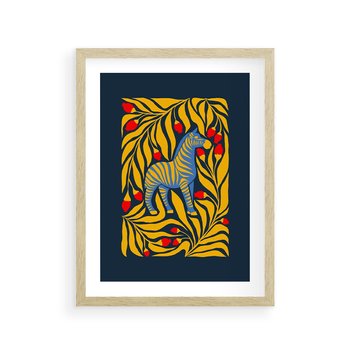 Plakat w ramie 30x40 - Wibracje Wyobraźni - zebra, granatowe tłó - rama drewno