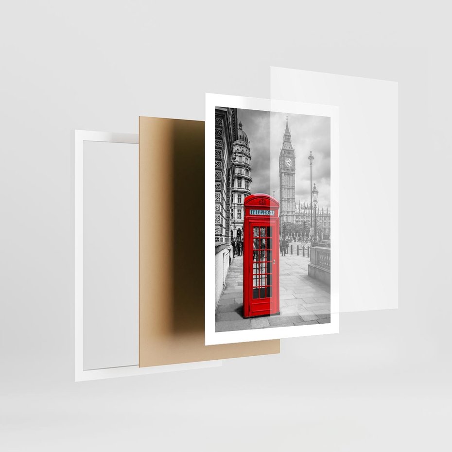 Plakat w ramie 50x70 - Kontrastująca Budka w Londynie - Londyn, budka - rama biała