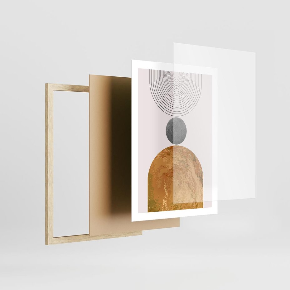 Plakat w ramie 50x70 - Złote Półkole w Sztuce Geometrii - grafika, złote półkole - rama drewno