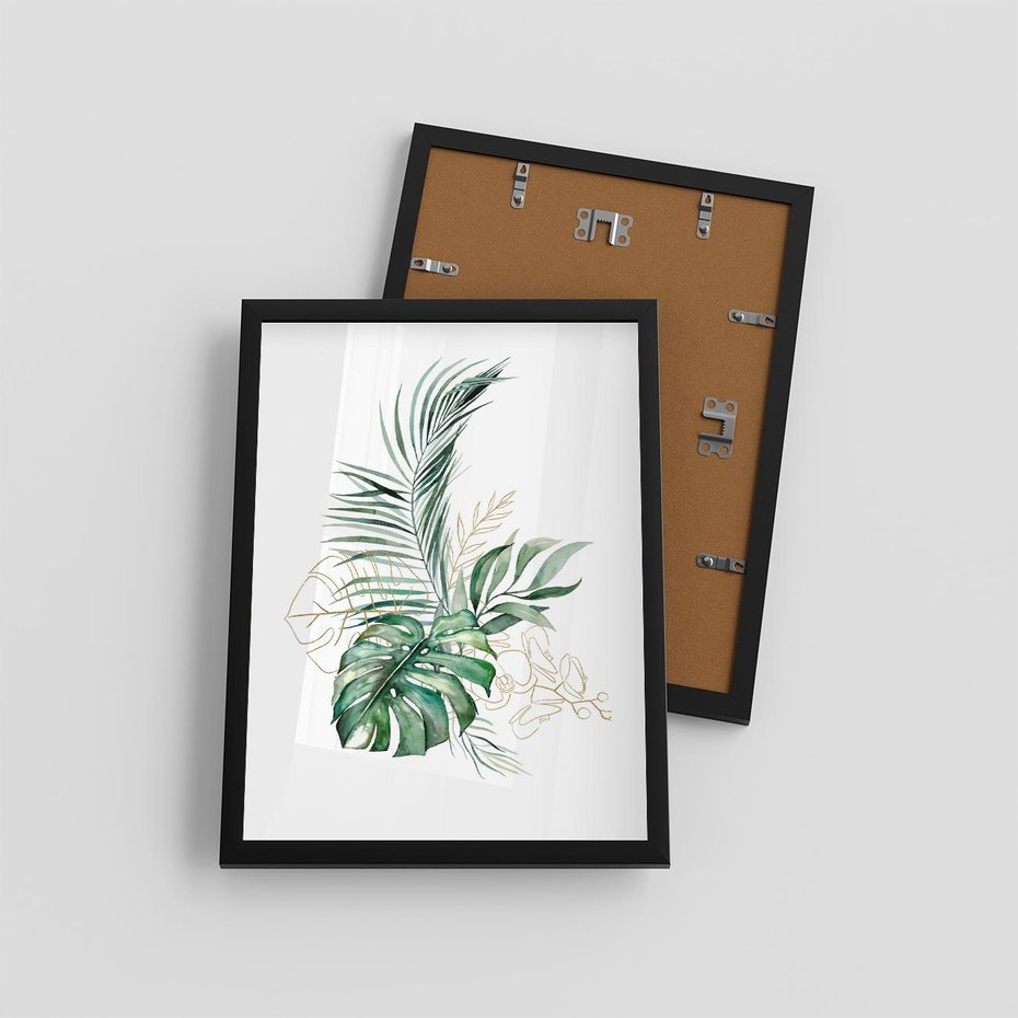 Plakat w ramie 30x40 - Luksus w Detalu - złote, liście - rama czarna