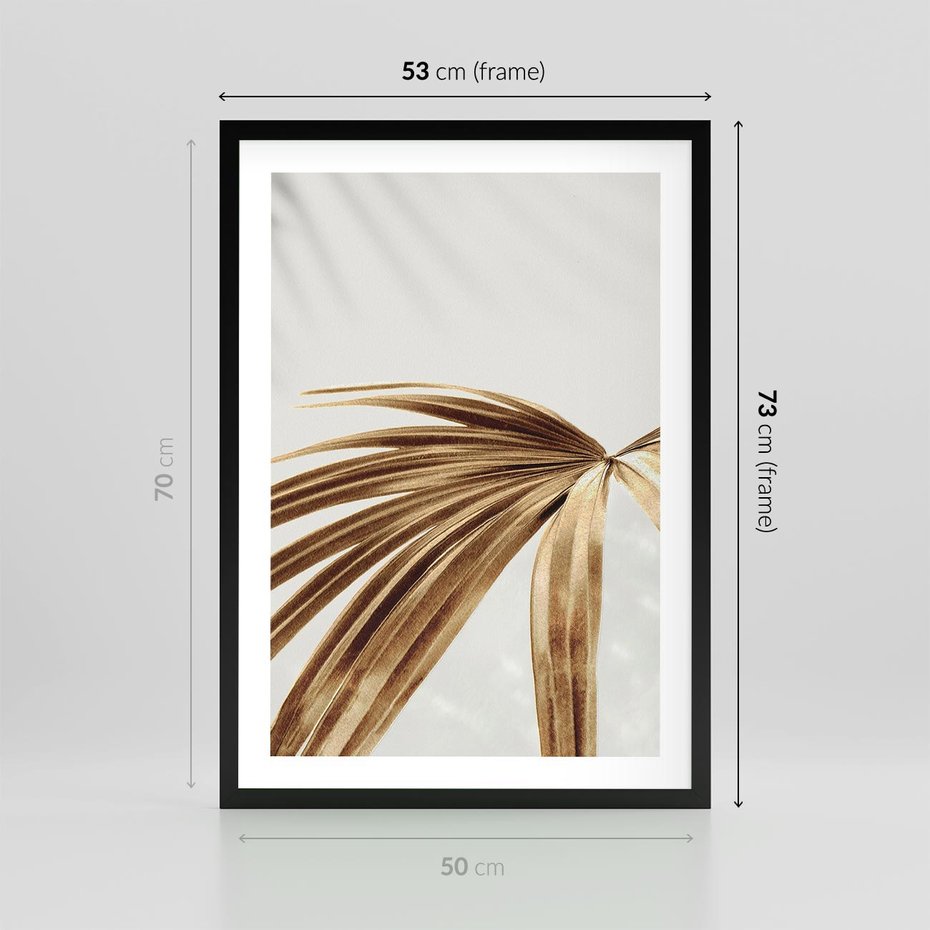 Plakat w ramie 50x70 - Egzotyczny Blask - złote, liście - rama czarna