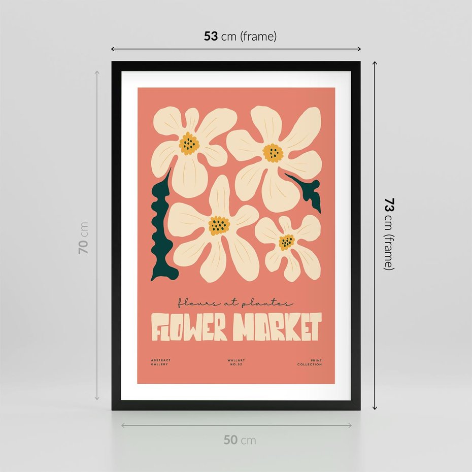 Plakat w ramie 50x70 - Szkicowane Kolorowe Uczucia - kwiatowa kompozycja, minimalizm - rama czarna